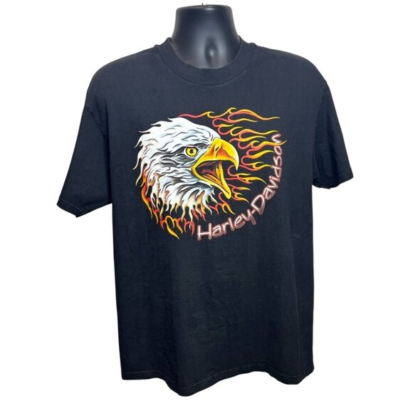 Rare Harley-Davidson Flaming Eagle T-Shirt Austin TX 90s R.K. Stratman USA Large - Picture 2 of 11